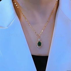 合金クリスタルローストーンとグリーンガラスのティアドロップペンダントネックレス（女性用）  ゴールドカラー  17.72インチ（45cm）&nbsp;FS-WG0BC64-01