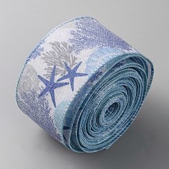 ヒトデとサンゴ柄のポリエステルリボン  洋服アクセサリー  藤紫色  2-1/2インチ（63mm）  約15ヤード/ロール&nbsp;OCOR-WH0078-394