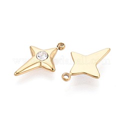 304ステンレススチールラインストーンペンダント  スターのチャーム  14KGP本金メッキ  13.5x9x2mm  穴：1mm&nbsp;STAS-N123-07G