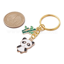 パンダ&竹合金エナメルペンダントキーホルダー  鉄のスプリットキーリング付き  ゴールドカラー  6.5~75.5cm&nbsp;KEYC-JKC00629
