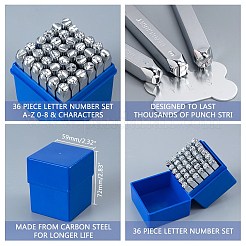 鉄シールスタンプ  文字a〜z入り  番号0~8とアンパサンド＆  プラチナ  64x8x8mm  模様：6ミリ  36個/箱&nbsp;AJEW-BC0005-48
