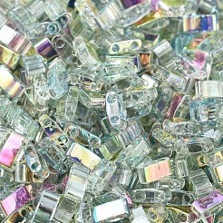 MIYUKIハーフティラビーズ  日本製シードビーズ  2の穴  （htl4577)クリスタルグリーンレインボー  5x2.3x1.9mm  穴：0.8mm  約250個/10g&nbsp;X-SEED-J020-HTL4577