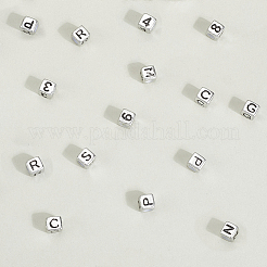 メッキアクリルビーズ  数字/文字の付いた立方体  アンティークシルバーメッキ  6mm  穴：3mm  880個/セット&nbsp;PACR-PA0001-02