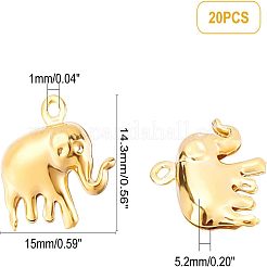 304ステンレススチールチャーム20個  象  ゴールドカラー  14.3x15x5.2mm  穴：1mm&nbsp;STAS-UN0028-84