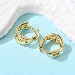 女性のためのラックメッキ真鍮クリスクロスフープピアス  カドミウムフリー＆ニッケルフリー＆鉛フリー  18KGP本金メッキ  12.5x13x7mm  ピン：0.9mm&nbsp;EJEW-B014-15G