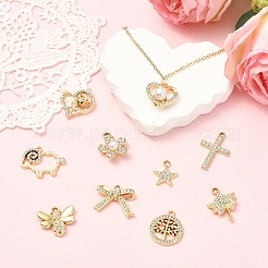 20pcs10スタイルアロイラインストーンペンダント  ゴールドカラー  UVメッキ  混合図形  15.5~26x13~21.5x2~9mm  穴：1.4~2.3mm  2個/スタイル&nbsp;ALRI-YW0001-37