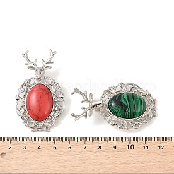 合成混合宝石ペンダント  白金トーン合金パーツ  鹿のチャーム  56x33x4mm  穴：5x8mm&nbsp;G-A226-02P-B