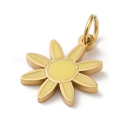 304ステンレススチールチャーム  エナメルと丸カン付き  14KGP本金メッキ  花のチャーム  ライトカーキ  12x10x1mm  穴：2.6mm&nbsp;STAS-K263-32G