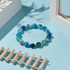真鍮のラインストーンスペーサー付き染色天然瑪瑙ビーズストレッチブレスレット  女性用ブルーシリーズブレスレット  内径：2-1/2インチ（6.2cm）&nbsp;BJEW-JB09177