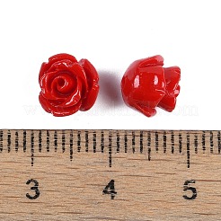 合成サンゴ刻まれたビーズ  染め  花  片穴  レッド  8x8mm  穴：1.4mm&nbsp;CORA-C003-18A