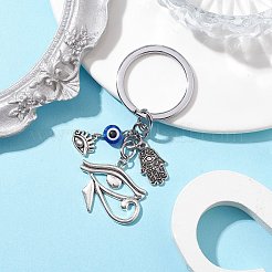 樹脂とチベット風合金のキーホルダー  合金スプリットキーリング付き  ハムサの手  9cm  手：33x23mm&nbsp;KEYC-JKC00780-03