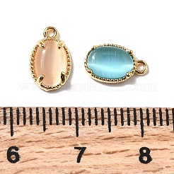 楕円形の真鍮チャーム  猫の目で  ニッケルフリー  18KGP本金メッキ  ミックスカラー  10x6.50x4mm  穴：0.90mm&nbsp;KK-D024-01G