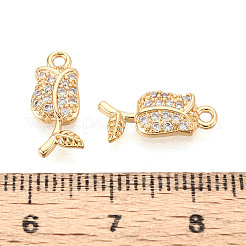 真鍮マイクロパヴェクリアキュービックジルコニアペンダント  花  ニッケルフリー  18KGP本金メッキ  15x6x2mm  穴：1.2~1.4mm&nbsp;KK-T074-112B-G