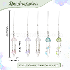 ガラスフラワーペンダント装飾  イミテーションパールアクリルビーズで  ミックスカラー  175mm  5色  1pc /カラー  5個/セット&nbsp;HJEW-AB00462
