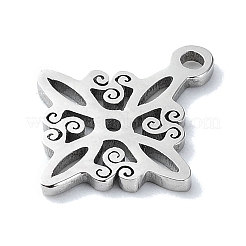 変色しない304ステンレススチールチャーム  レーザー切断  魔女結びチャーム  ステンレス鋼色  13x11x1mm  穴：1mm&nbsp;STAS-C097-24P