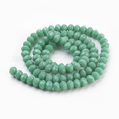 ガラスビーズ連売り  模造翡翠ガラス  多面カット  ロンデル  ミディアムアクアマリン  6x4~5mm  穴：0.8~1mm  約80~85個/連  36~38cm&nbsp;GLAA-K027-05E