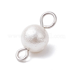 シワ加工のシェルパールラウンドコネクターチャーム  真鍮のループを有します  ホワイト  プラチナ  13x5.5mm  穴：3mmと1.6mm&nbsp;PALLOY-JF03824-02