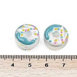 UVメッキ透明ガラスビーズ  虹色の  フラットラウンド  エナメル  ダークシアン  15x8.5mm  穴：1.2mm&nbsp;LAMP-R004-03E