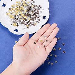 チベット風合金スペーサービーズ  スノーフレーク  ミックスカラー  6x2mm  穴：1.5mm  約100個 /コンパートメント  約600個/箱&nbsp;TIBEB-PH0004-07