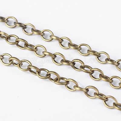 アイアン製アズキチェーン  溶接されていない  スプールで  フラットオーバル  アンティークブロンズ  4x3x1mm  約328.08フィート（100m）/ロール&nbsp;CH-R022-4x4mm-AB-NF-1