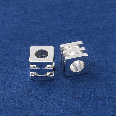 真鍮ビーズ  長持ちメッキ  キューブ  銀  4x4x4mm  穴：2mm&nbsp;KK-C071-05B-S-1