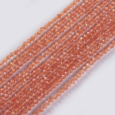 ガラスビーズ連売り  多面カット  ラウンド  チョコレート  2x2mm  穴：0.4mm  約183~187個/連  13.38