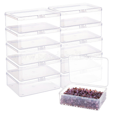 プラスチックビーズ容器12個  長方形  透明  14.4x10.8x4.75cm  内径：13.9x10のCM&nbsp;CON-BC0008-07-1