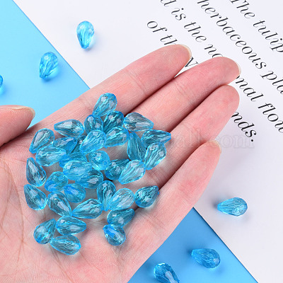 透明なアクリルビーズ  多面カット  ティアドロップ  ディープスカイブルー  12x8mm  穴：1.5mm  約1338個/500g&nbsp;MACR-S373-59B-B07-1