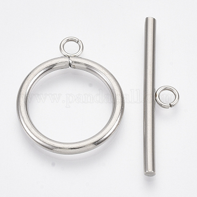 変色しない304ステンレススチールのトグル留め具  リング  ステンレス鋼色  リング：27x22x2.5mm  穴：3mm  バー：35x7.5x2.5mm  穴：3mm&nbsp;STAS-N087-05-1