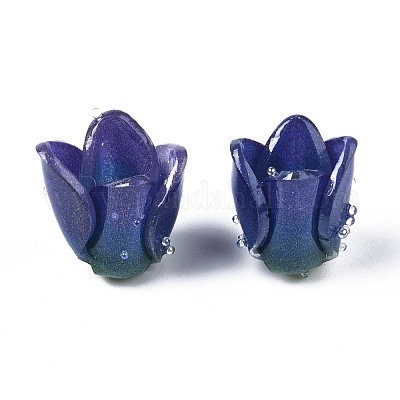 プラスチックビーズ  花  プルシアンブルー  13~15x9~15x9~15mm  穴：0.8~1.2mm&nbsp;KY-N015-0.7A-1