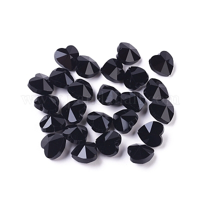 透明ガラスビーズ  多面カット  ハート  ブラック  10x10x7mm  穴：1~1.2mm&nbsp;X-GLAA-K002-07A-10-1