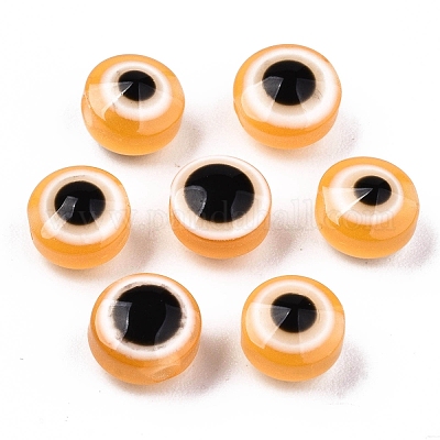 樹脂ビーズ  フラットラウンド  ナザールボンジュウ  オレンジ  10~11x5~7mm  穴：2mm&nbsp;RESI-S339-7x10-23-1