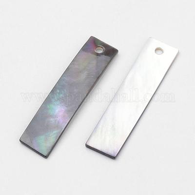 ブラックリップシェルペンダント  長方形  ブラック  30~31x7x1~2mm  穴：1.5mm&nbsp;SHEL-Q008-82-1