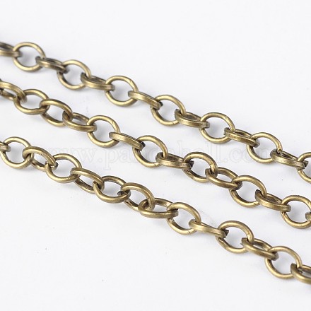 アイアン製アズキチェーン  溶接されていない  スプールで  フラットオーバル  アンティークブロンズ  4x3x1mm  約328.08フィート（100m）/ロール&nbsp;CH-R022-4x4mm-AB-NF-1