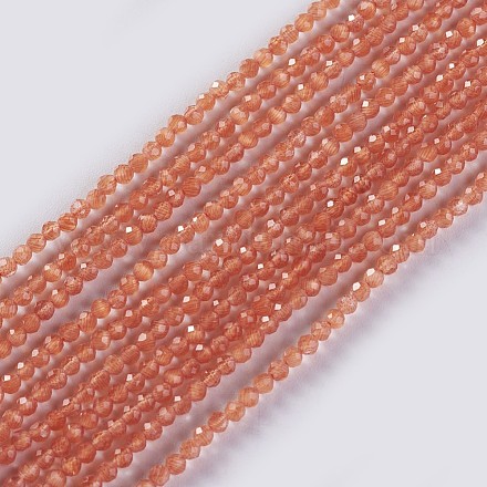 ガラスビーズ連売り 多面カット ラウンド チョコレート 2x2mm 穴:0.4mm 約183~187個/連 13.38