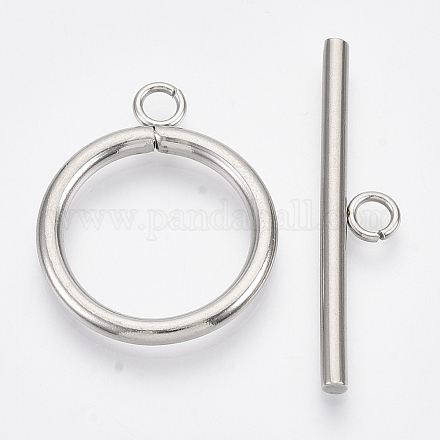 変色しない304ステンレススチールのトグル留め具  リング  ステンレス鋼色  リング：27x22x2.5mm  穴：3mm  バー：35x7.5x2.5mm  穴：3mm&nbsp;STAS-N087-05-1