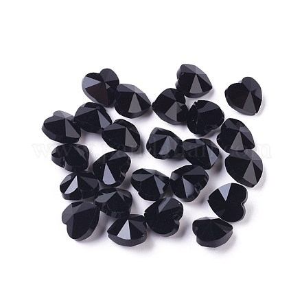 透明ガラスビーズ  多面カット  ハート  ブラック  10x10x7mm  穴：1~1.2mm&nbsp;X-GLAA-K002-07A-10-1