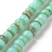 天然養殖淡水貝ビーズ連売り  染め  ロンデル  アクアマリン  6.5~7.5x2~6.5mm  穴：1mm  約85個/連  14.88インチ（37.8cm）&nbsp;SHEL-F002-01C
