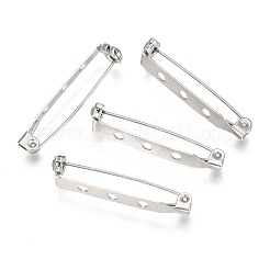 変色防止 304 ステンレススチール ブローチ金具セット  バックバーピン  穴付き  ステンレス鋼色  33x5.5x6mm  ピン：0.6mm&nbsp;STAS-G137-52P-03