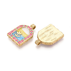 304ステンレススチールエナメルペンダント  花のアーチ  イオンプレーティング（ip）  18KGP本金メッキ  濃いピンク  30x21.5x5mm  穴：3mm&nbsp;X1-STAS-T068-18B