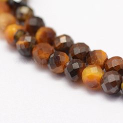 天然石タイガーアイビーズ連売り  多面カット  ラウンド  2mm  穴：0.4~0.5mm  約181~210個/連  15.4インチ（39.2cm）&nbsp;G-F460-61