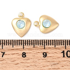 真鍮製ガラスチャーム  ハート  ニッケルフリー  18KGP本金メッキ  多面カット  透明  12.5x9.5x3mm  穴：1.2mm&nbsp;KK-P340-09G-03