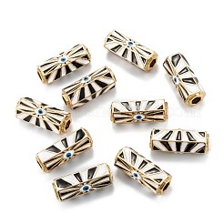 本物の 18k 金メッキのナザールボンジュウ真鍮エナメルストライプチューブビーズ  六角形  長持ちメッキ  ミックスカラー  22x10x8.5mm  穴：4x4mm&nbsp;KK-A155-27G