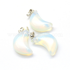 ムーンオパールペンダント  プラチナトーンの真鍮パーツ  21~24x12~14x5~6mm  穴：2x7mm&nbsp;X-G-Q369-11