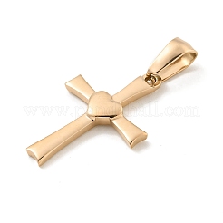 304ステンレスペンダント  ハートチャーム付きクロス  ローズゴールド  23.5x16x2.5mm  穴：7x3.5mm&nbsp;STAS-C102-14RG