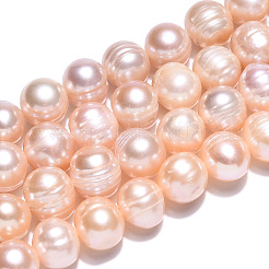 天然養殖淡水パールビーズ連売り  ポテト  桃パフ  7~8mm  穴：0.6mm  約47個/連  13.98~14.37インチ（35.5~36.5cm）&nbsp;PEAR-N013-07L