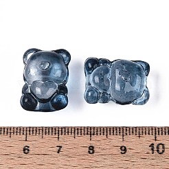 ベーキングペイント透明ガラスビーズ  ハートで耐える  スチールブルー  20~20.5x14.5~15x13.5~14mm  穴：1.5~1.6mm&nbsp;DGLA-N018-02A