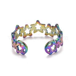 レインボーカラーイオンプレーティング（IP）304ステンレススチールスターラップオープンカフリング女性用  usサイズ7（17.3mm）&nbsp;RJEW-A005-36MC