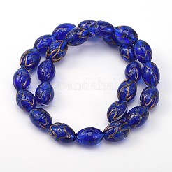 楕円形の手作りの金の砂のランプワークビーズ  ブルー  16x11mm  穴：2mm&nbsp;LAMP-L044-06