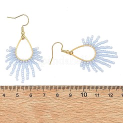 ステンレススチール製、ガラスシードビーズ付きドロップピアス  ティアドロップ  ゴールドカラー  ミックスカラー  53.5x27mm&nbsp;EJEW-MZ00826